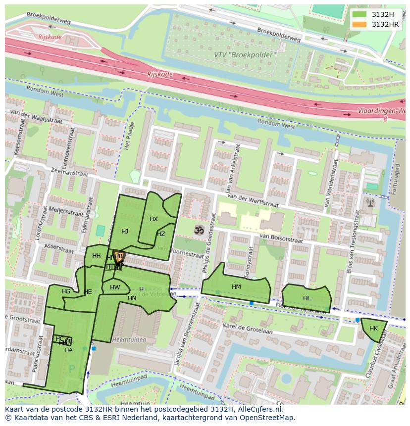 Afbeelding van het postcodegebied 3132 HR op de kaart.