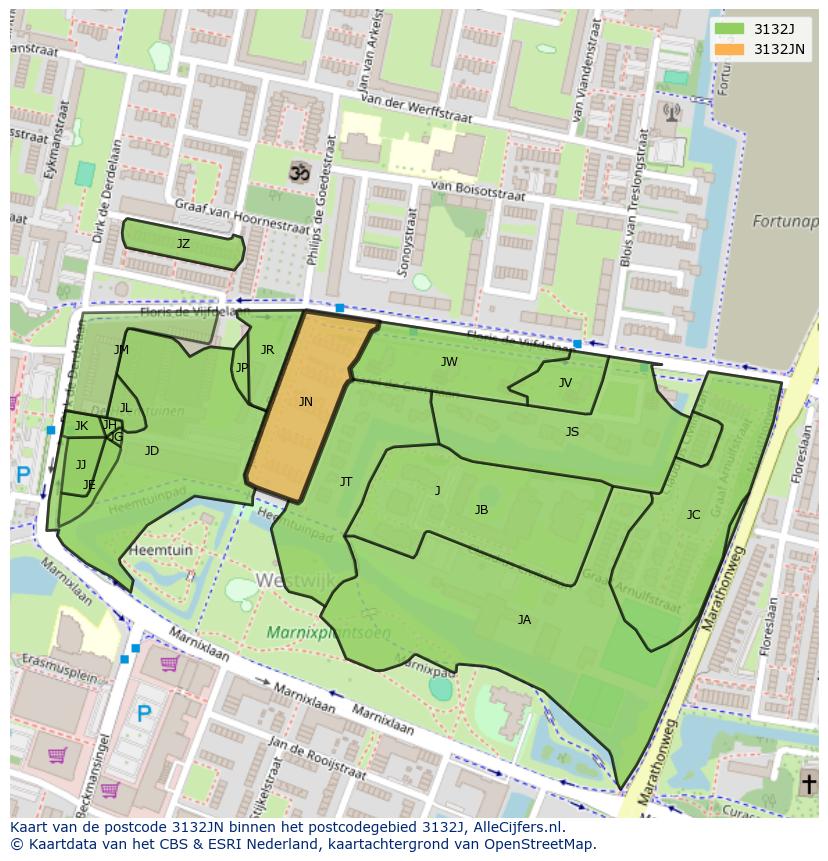 Afbeelding van het postcodegebied 3132 JN op de kaart.