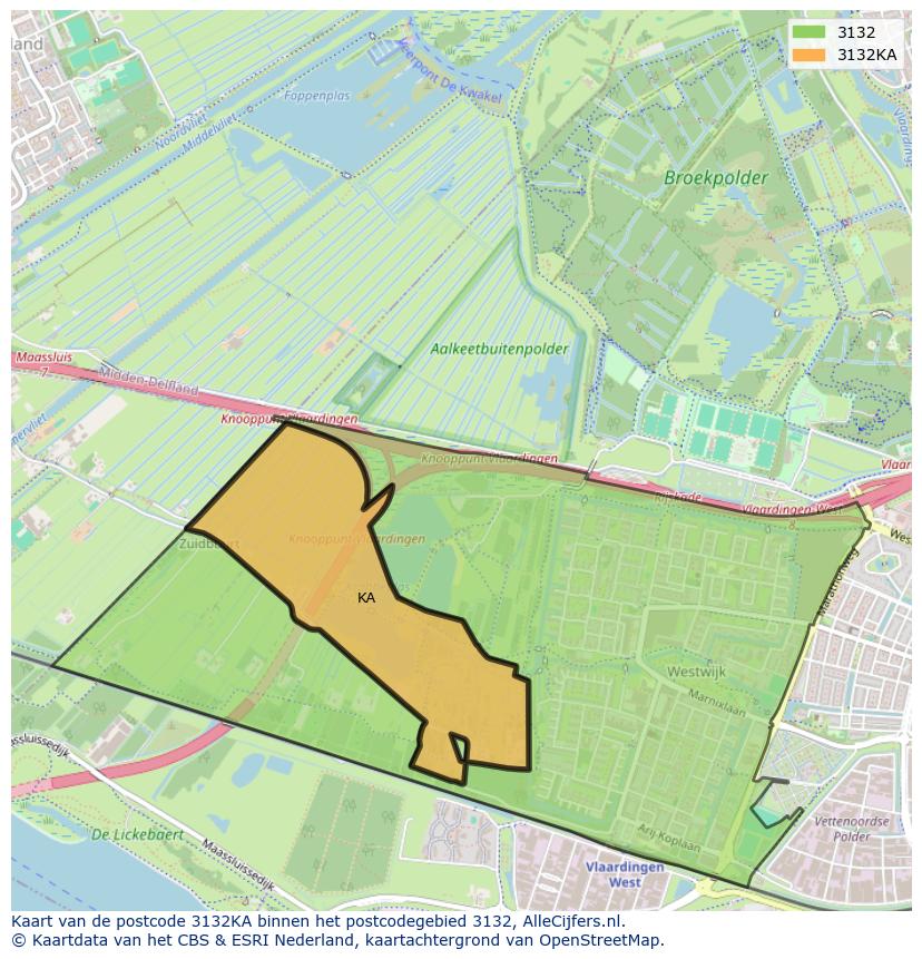 Afbeelding van het postcodegebied 3132 KA op de kaart.