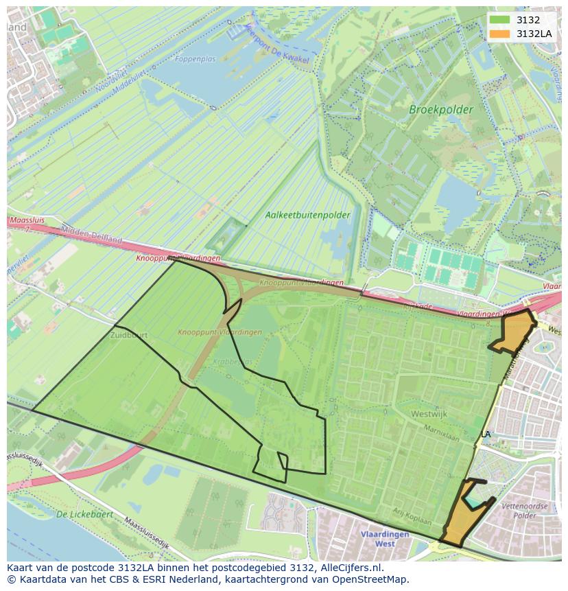 Afbeelding van het postcodegebied 3132 LA op de kaart.