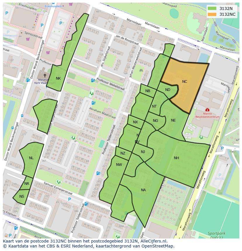 Afbeelding van het postcodegebied 3132 NC op de kaart.