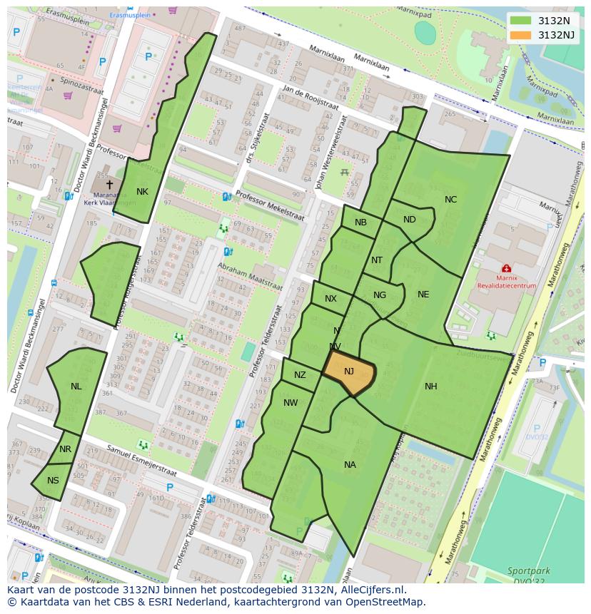 Afbeelding van het postcodegebied 3132 NJ op de kaart.