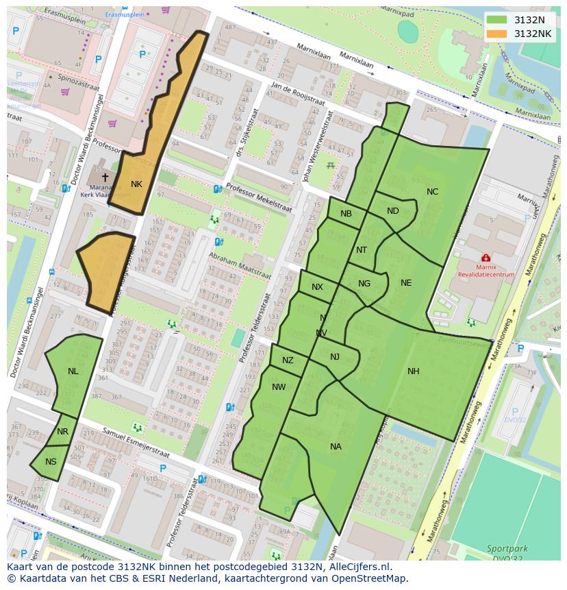 Afbeelding van het postcodegebied 3132 NK op de kaart.