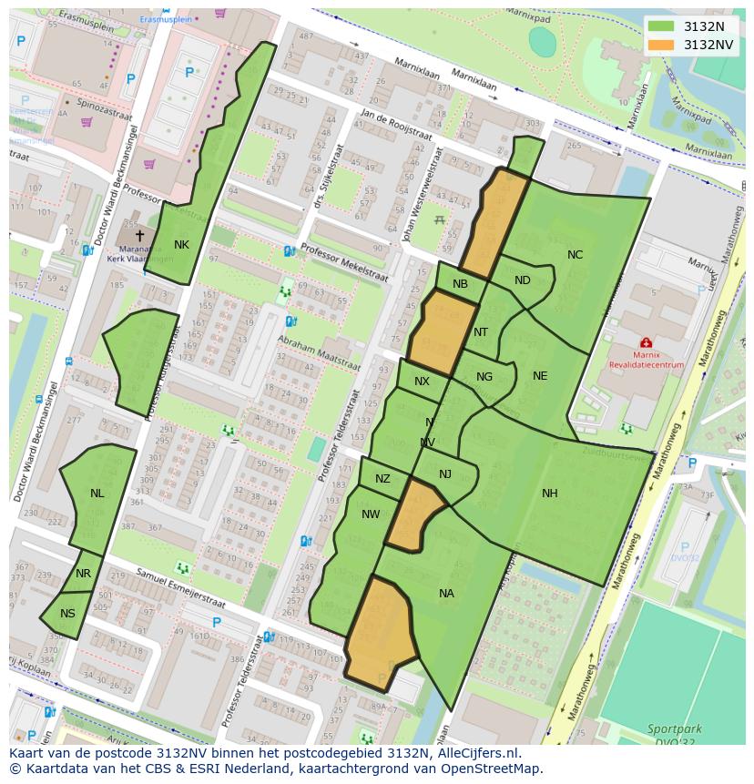 Afbeelding van het postcodegebied 3132 NV op de kaart.