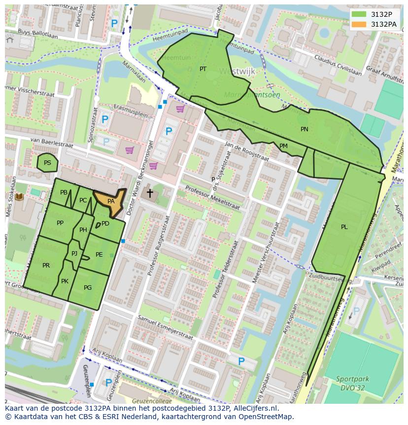 Afbeelding van het postcodegebied 3132 PA op de kaart.