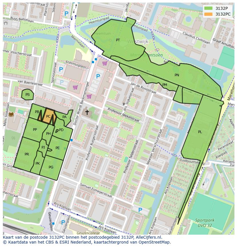 Afbeelding van het postcodegebied 3132 PC op de kaart.