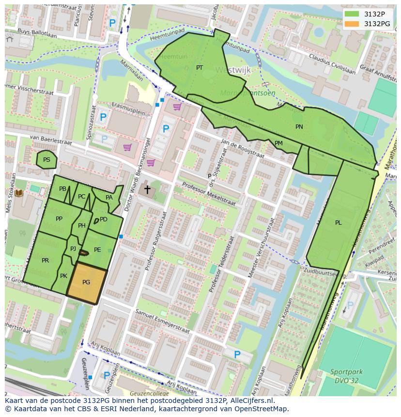 Afbeelding van het postcodegebied 3132 PG op de kaart.