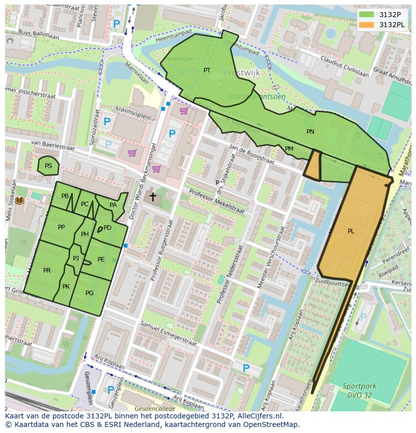 Afbeelding van het postcodegebied 3132 PL op de kaart.