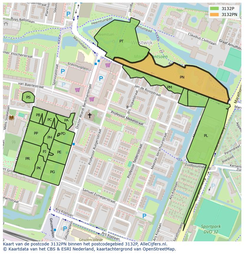 Afbeelding van het postcodegebied 3132 PN op de kaart.