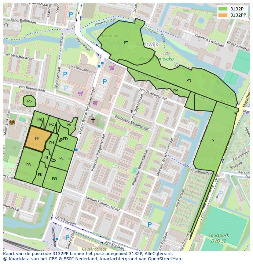 Afbeelding van het postcodegebied 3132 PP op de kaart.