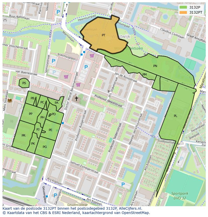 Afbeelding van het postcodegebied 3132 PT op de kaart.