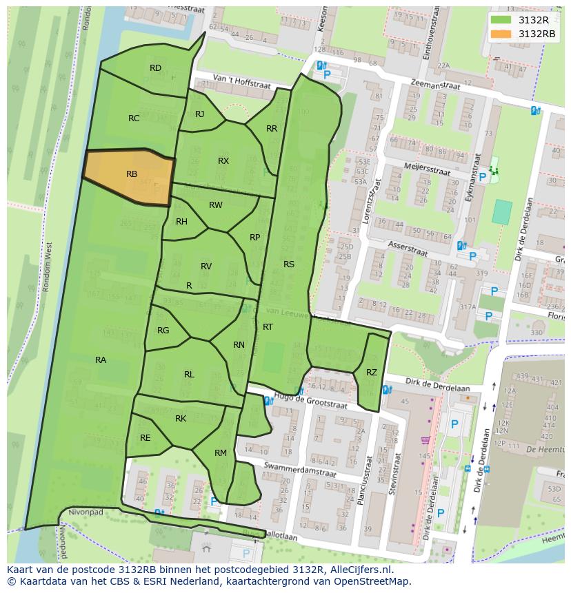 Afbeelding van het postcodegebied 3132 RB op de kaart.