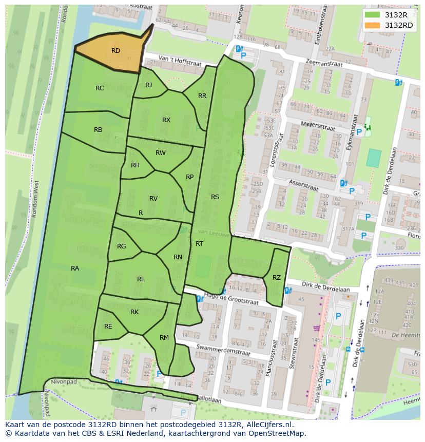 Afbeelding van het postcodegebied 3132 RD op de kaart.