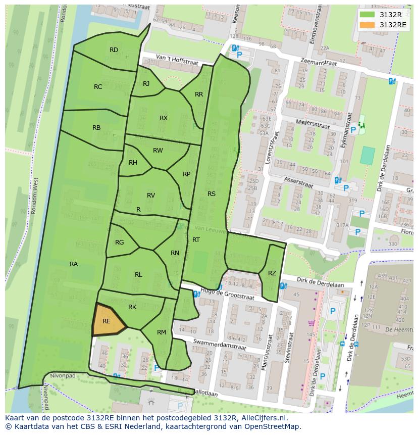 Afbeelding van het postcodegebied 3132 RE op de kaart.