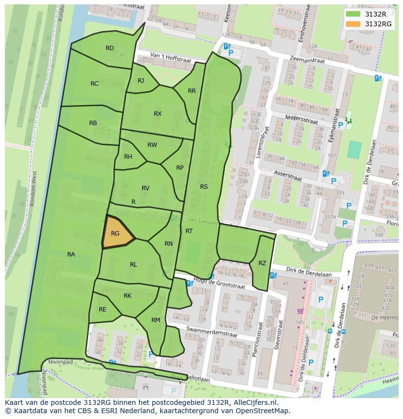 Afbeelding van het postcodegebied 3132 RG op de kaart.