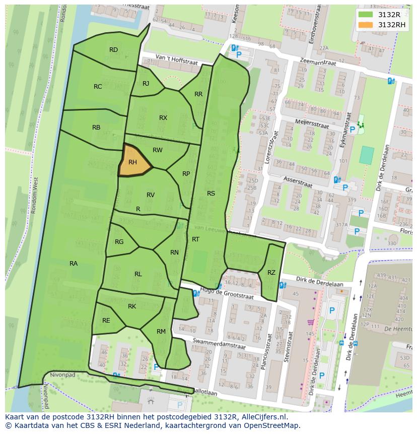 Afbeelding van het postcodegebied 3132 RH op de kaart.