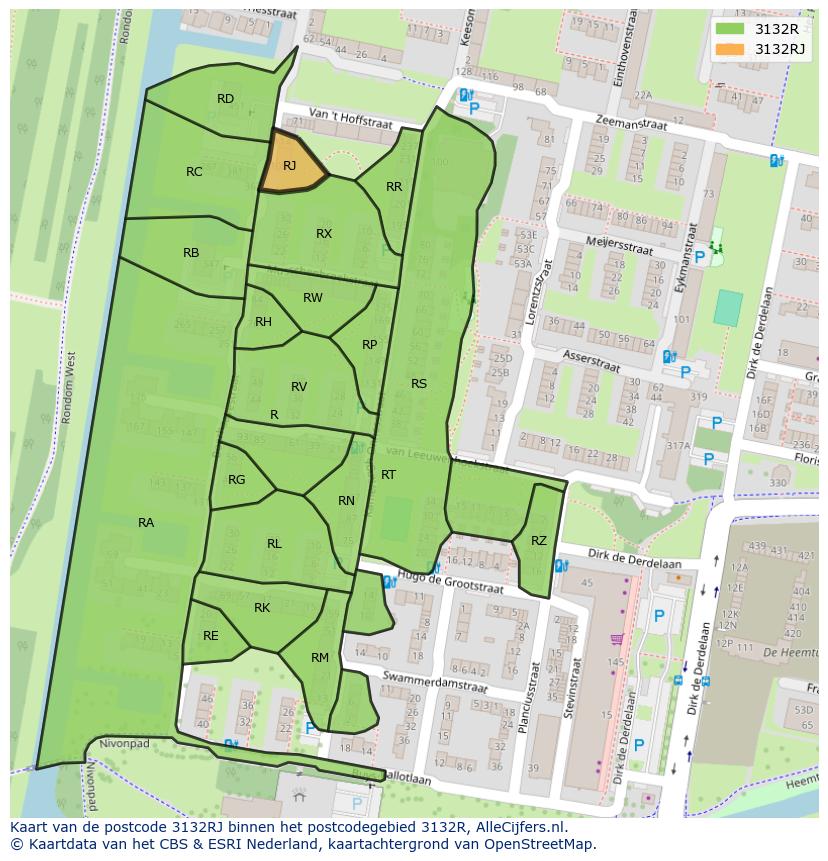 Afbeelding van het postcodegebied 3132 RJ op de kaart.