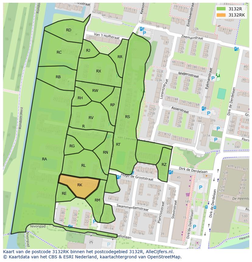 Afbeelding van het postcodegebied 3132 RK op de kaart.