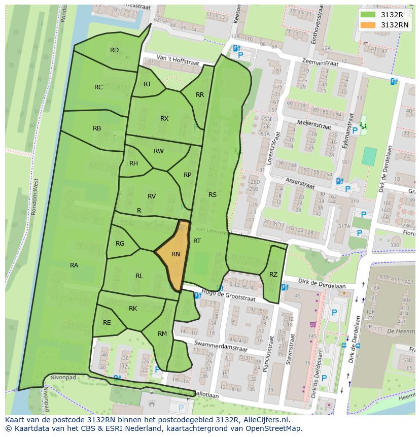 Afbeelding van het postcodegebied 3132 RN op de kaart.