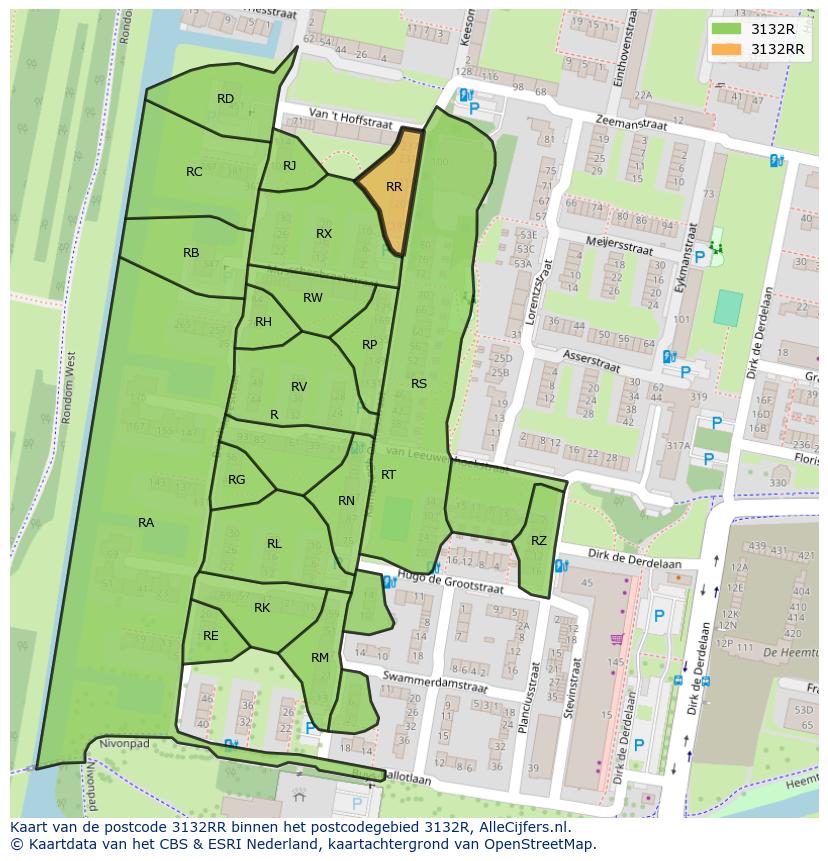 Afbeelding van het postcodegebied 3132 RR op de kaart.