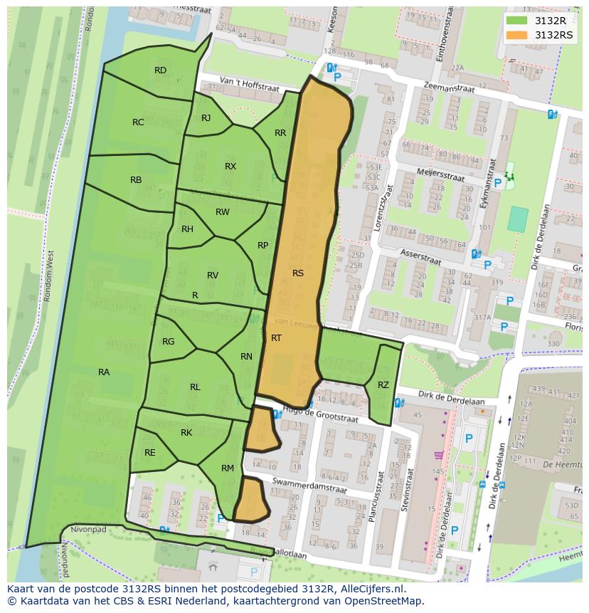 Afbeelding van het postcodegebied 3132 RS op de kaart.