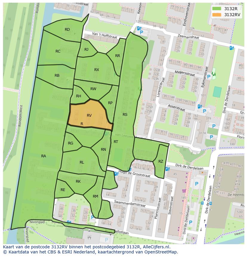 Afbeelding van het postcodegebied 3132 RV op de kaart.