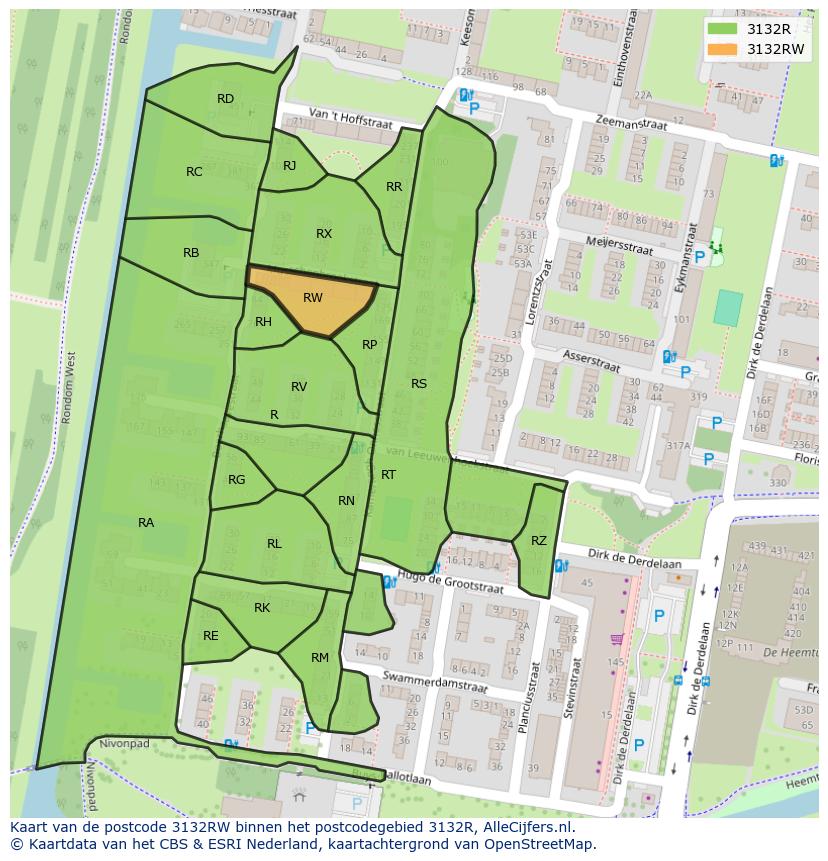 Afbeelding van het postcodegebied 3132 RW op de kaart.