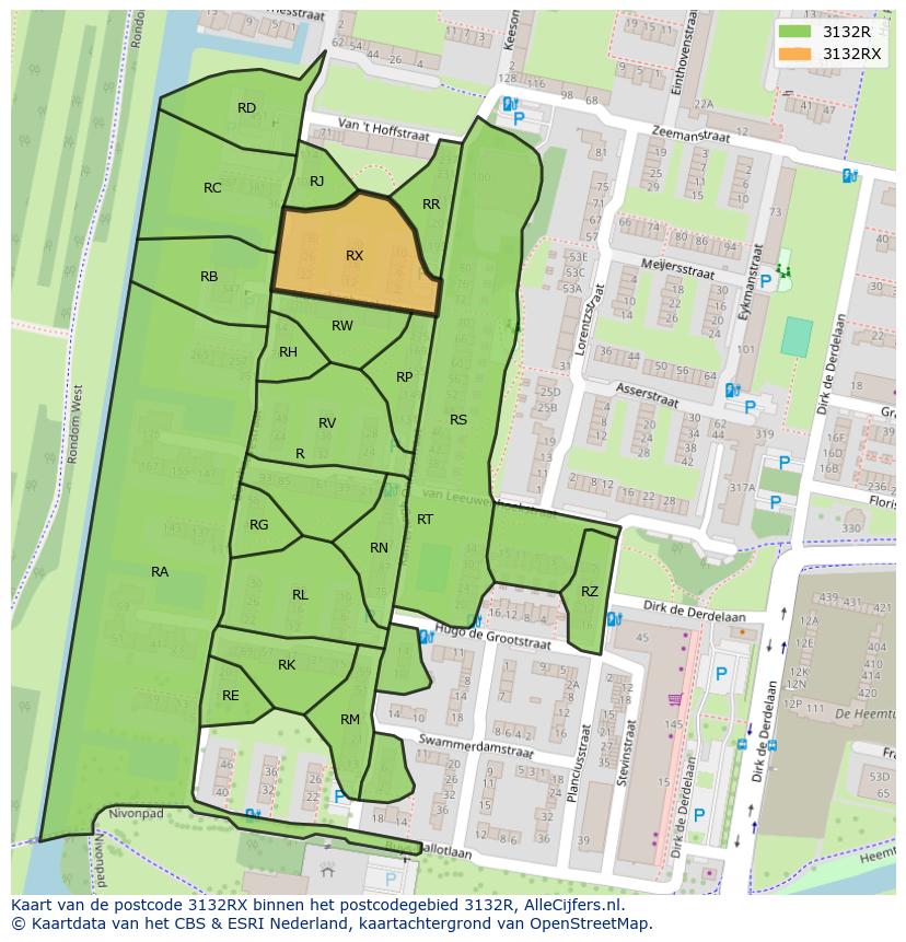 Afbeelding van het postcodegebied 3132 RX op de kaart.