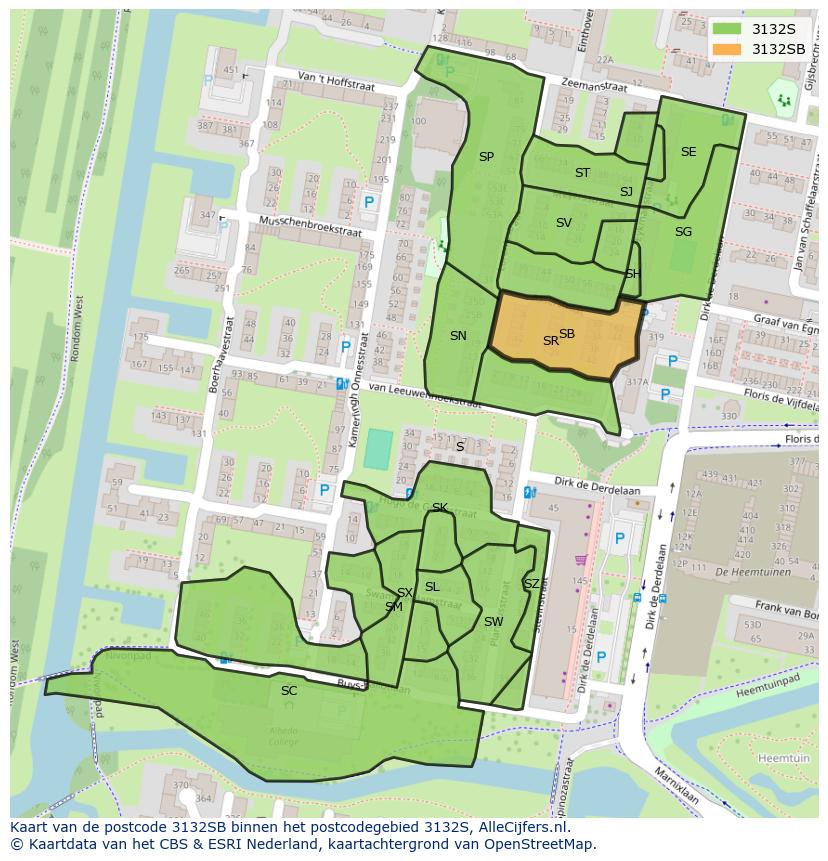 Afbeelding van het postcodegebied 3132 SB op de kaart.