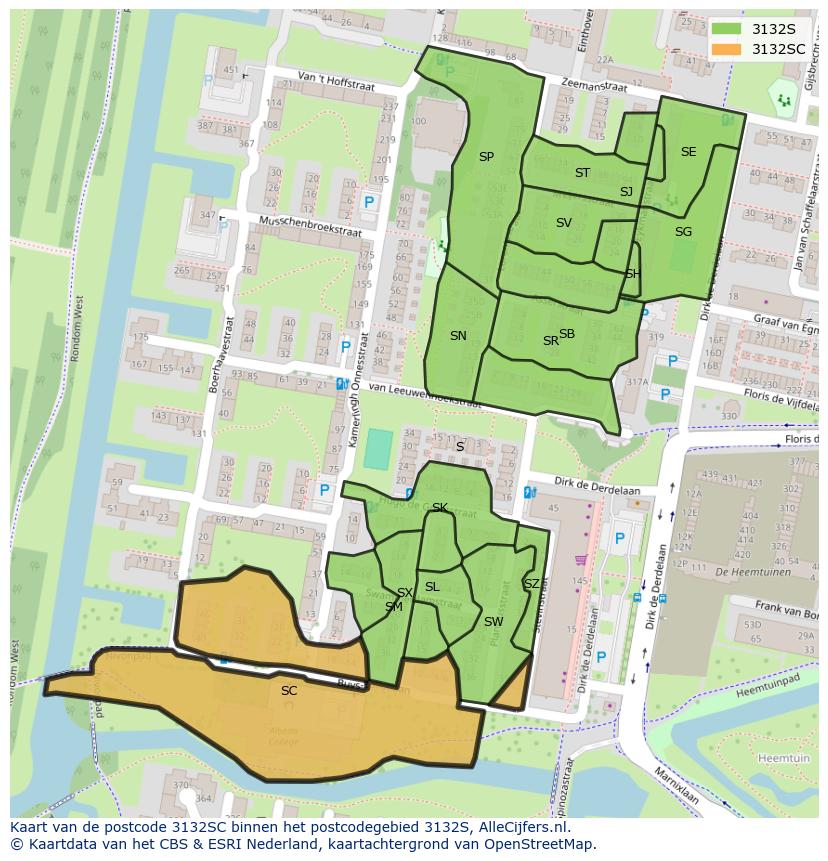 Afbeelding van het postcodegebied 3132 SC op de kaart.
