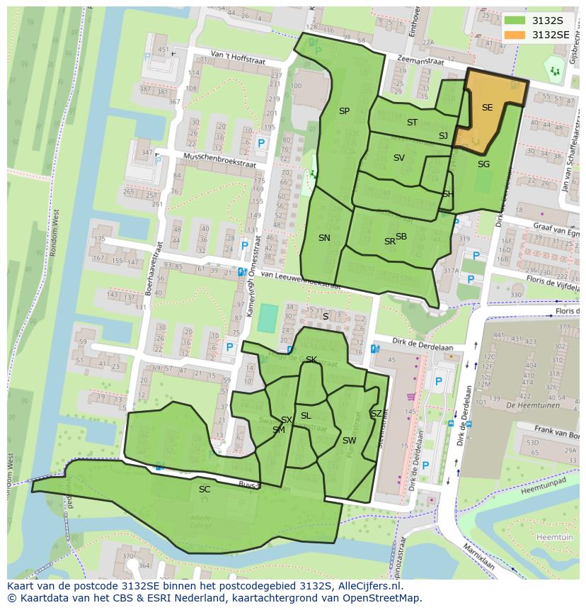 Afbeelding van het postcodegebied 3132 SE op de kaart.