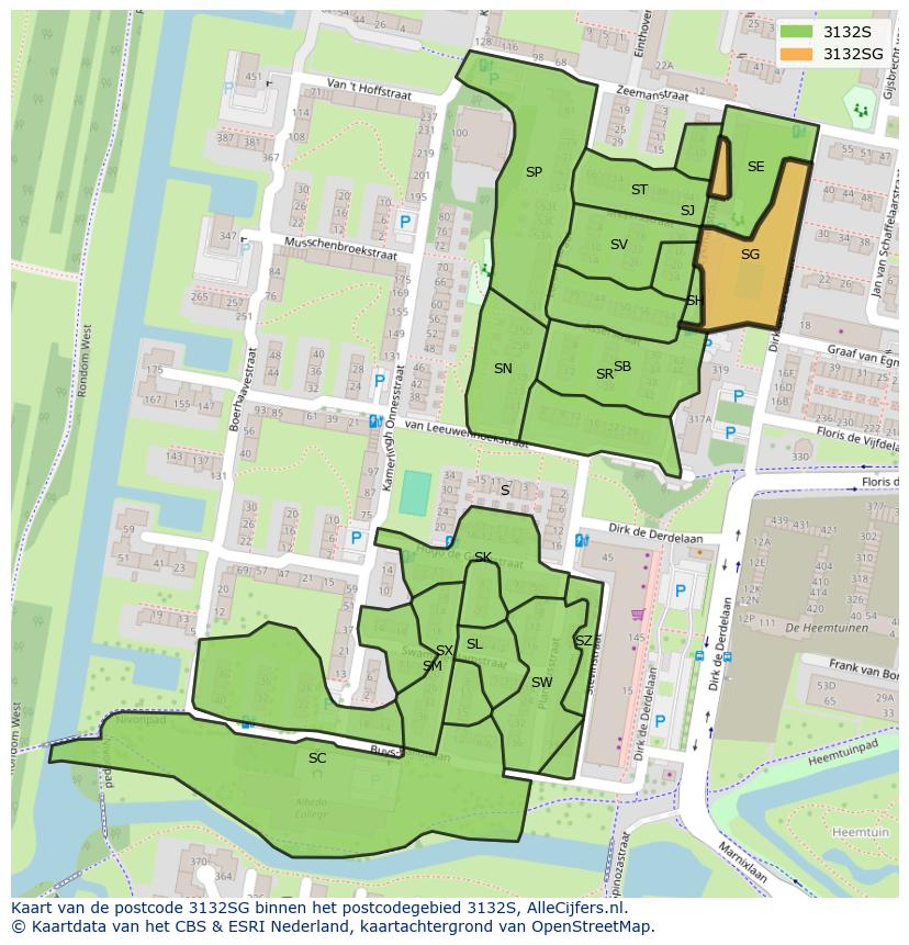 Afbeelding van het postcodegebied 3132 SG op de kaart.