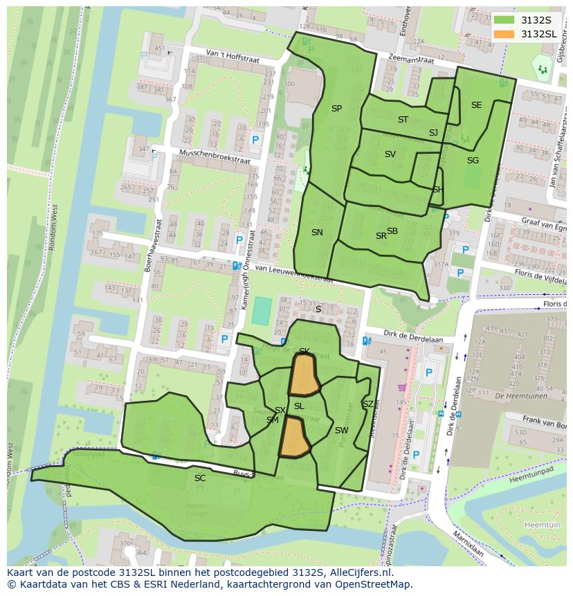 Afbeelding van het postcodegebied 3132 SL op de kaart.