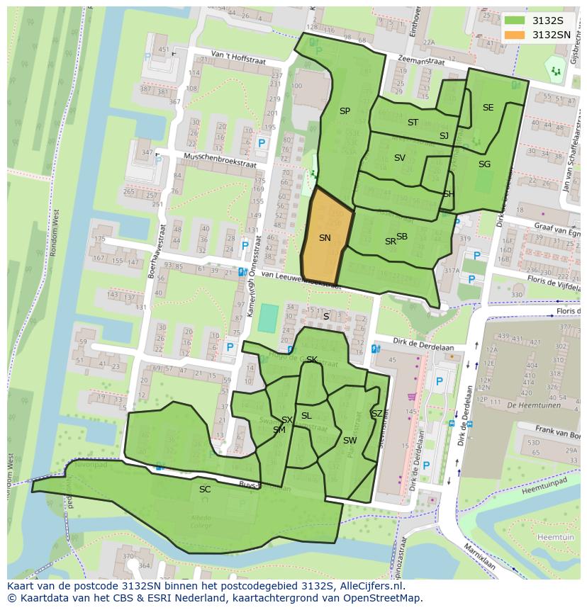 Afbeelding van het postcodegebied 3132 SN op de kaart.