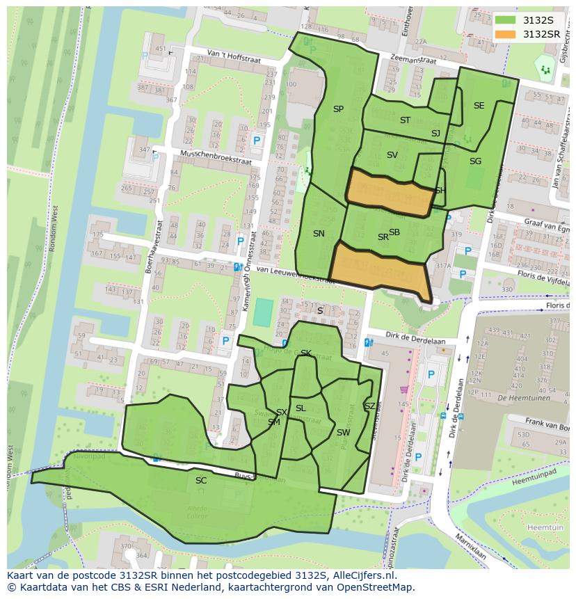 Afbeelding van het postcodegebied 3132 SR op de kaart.