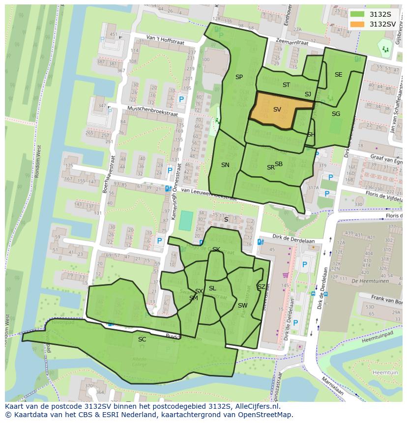 Afbeelding van het postcodegebied 3132 SV op de kaart.