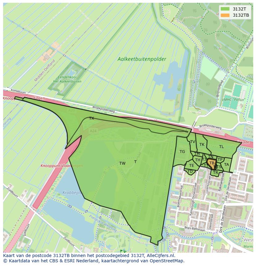 Afbeelding van het postcodegebied 3132 TB op de kaart.