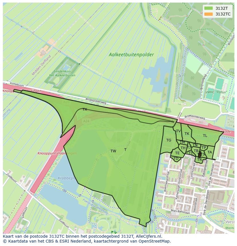 Afbeelding van het postcodegebied 3132 TC op de kaart.