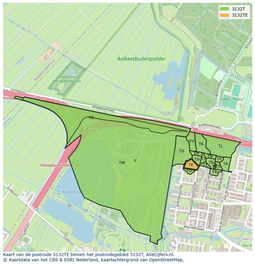 Afbeelding van het postcodegebied 3132 TE op de kaart.