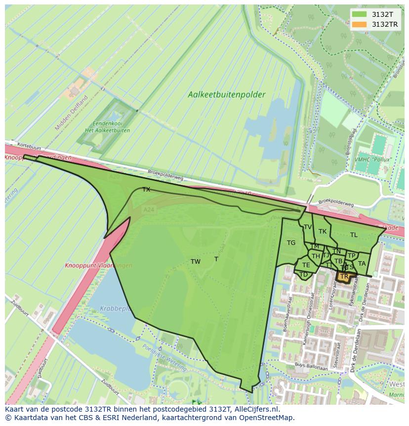 Afbeelding van het postcodegebied 3132 TR op de kaart.