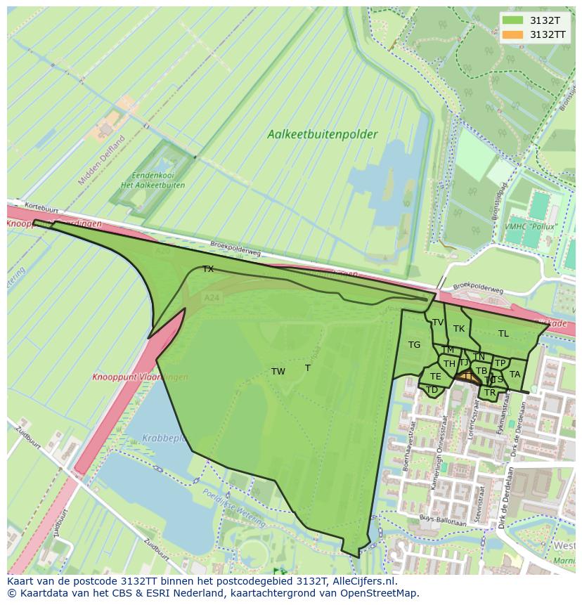 Afbeelding van het postcodegebied 3132 TT op de kaart.