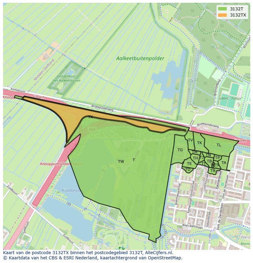 Afbeelding van het postcodegebied 3132 TX op de kaart.
