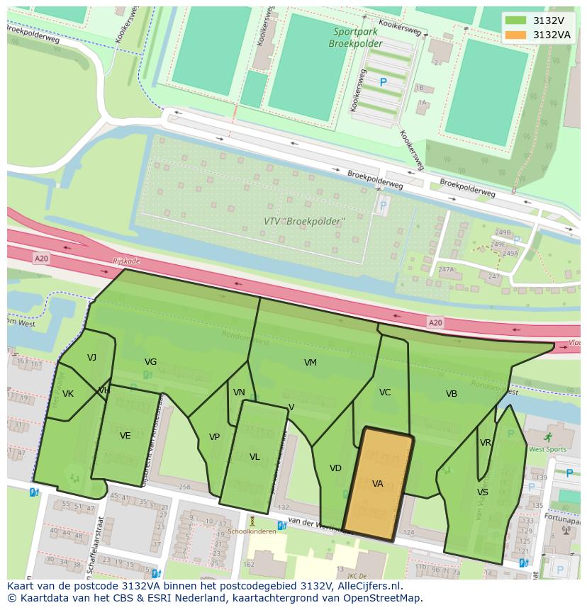 Afbeelding van het postcodegebied 3132 VA op de kaart.