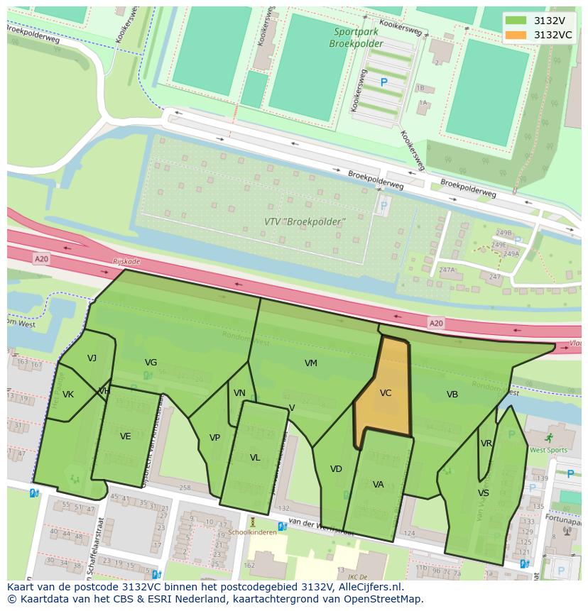 Afbeelding van het postcodegebied 3132 VC op de kaart.
