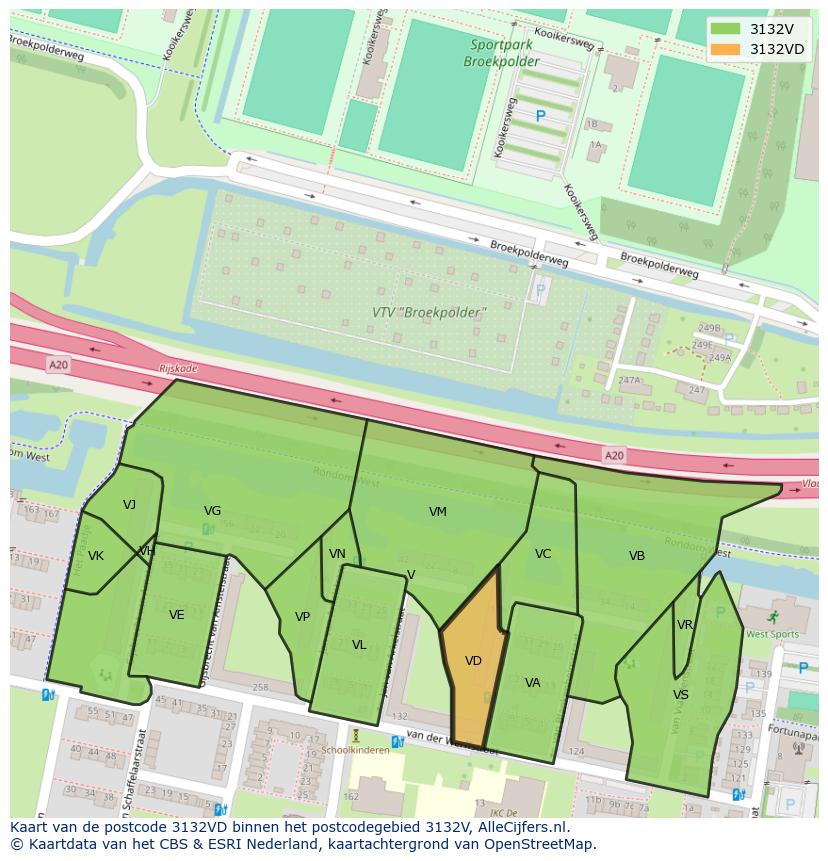 Afbeelding van het postcodegebied 3132 VD op de kaart.