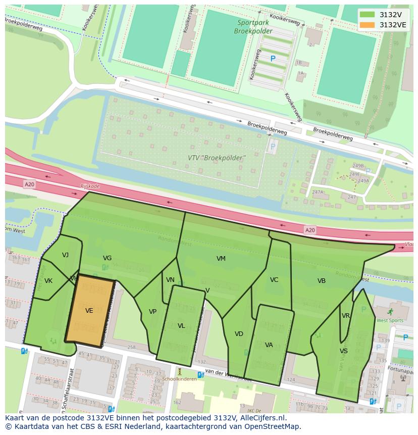 Afbeelding van het postcodegebied 3132 VE op de kaart.