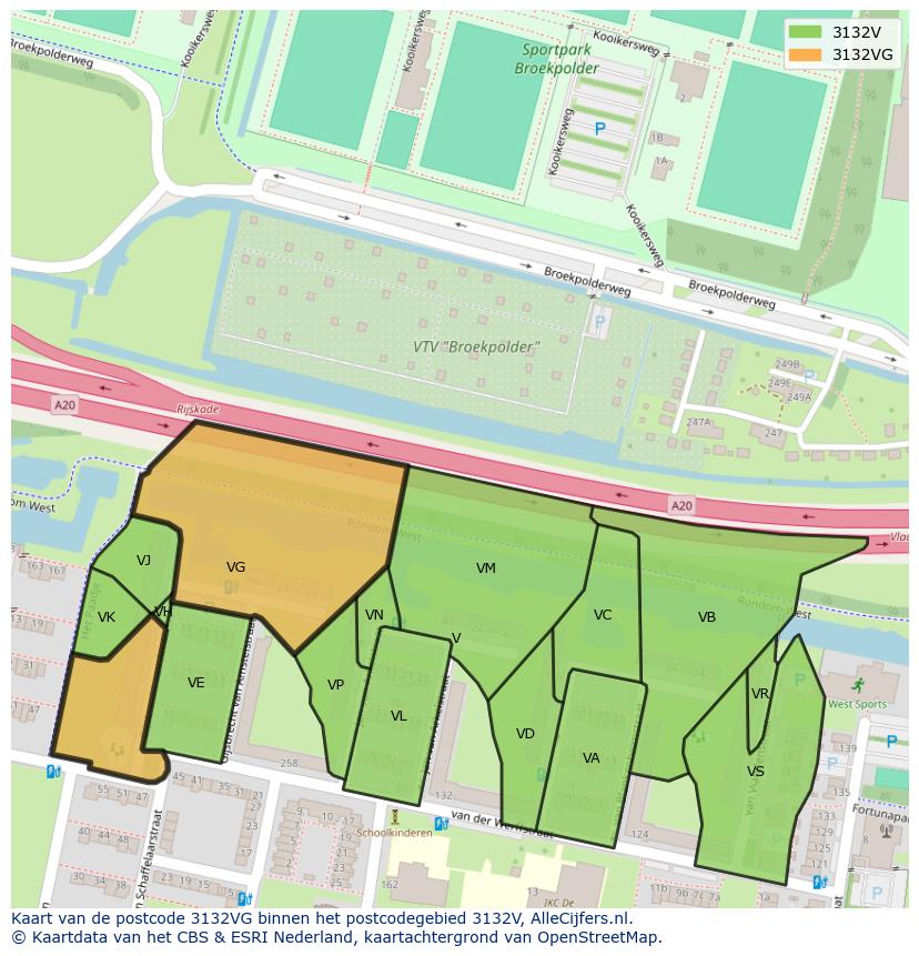 Afbeelding van het postcodegebied 3132 VG op de kaart.