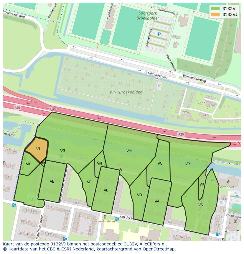 Afbeelding van het postcodegebied 3132 VJ op de kaart.