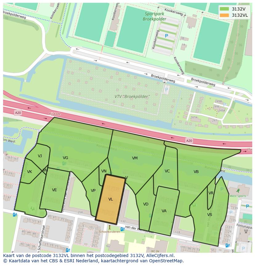 Afbeelding van het postcodegebied 3132 VL op de kaart.
