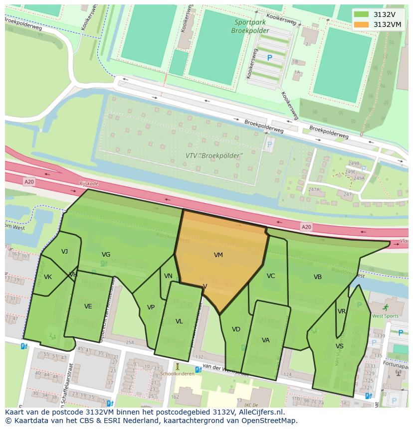 Afbeelding van het postcodegebied 3132 VM op de kaart.